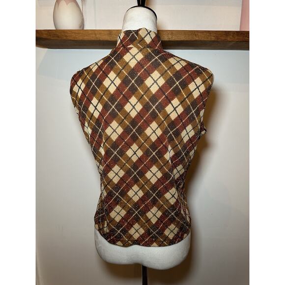 Worthington Women's Vintage 90s Glitter Tank Argyle Bronze Metallic Size MP - Picture 5 of 7
